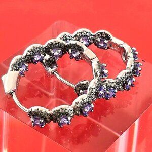 925 Sterling Silver Earrings with Natural Tanzanite & White Topaz Gemstone